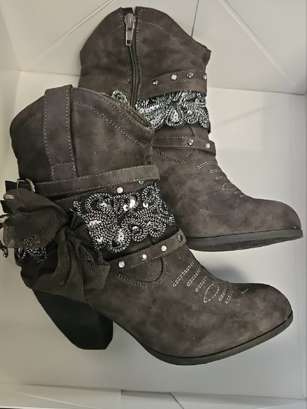 Not Rated Gray Embellished Western Ankle Boots for Women 8.5 - Picture 5 of 7
